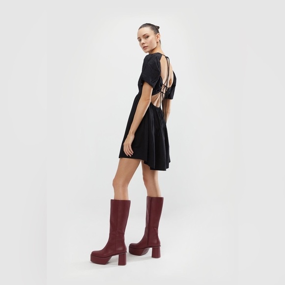 Oak + Fort Puff Sleeve 100% Cotton Mini Dress / Tempest - Picture 4 of 11